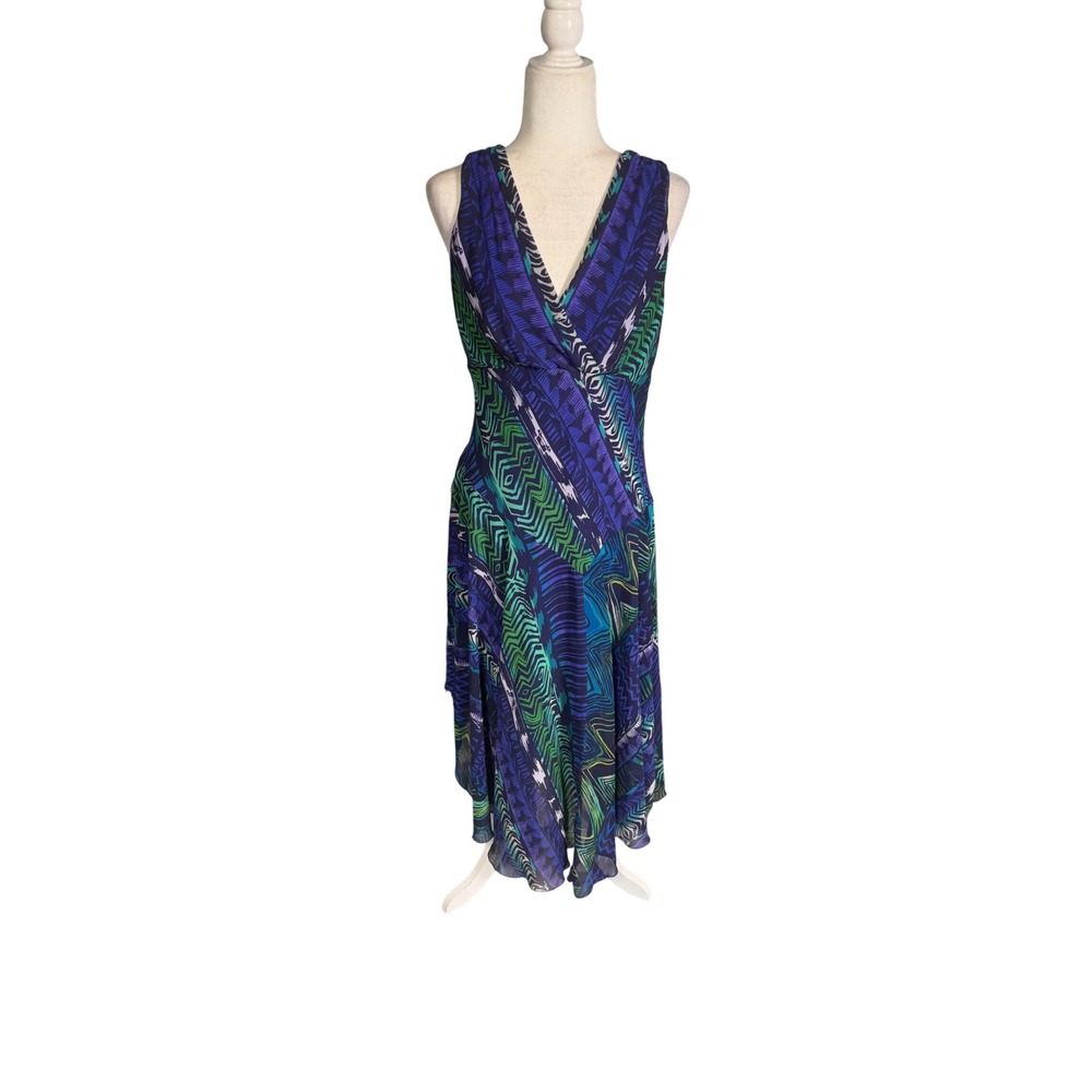 Chris McLaughlin Size 12 Abstract Maxi Dress Handkerchief Hem Fairycore